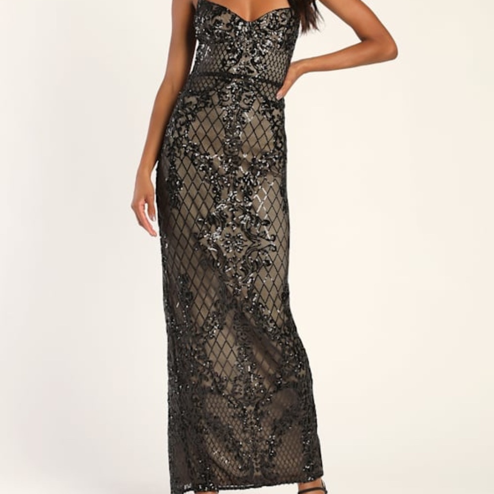 Lulus Moonlit Love Black Sequin Sleeveless Maxi Dress - Size S